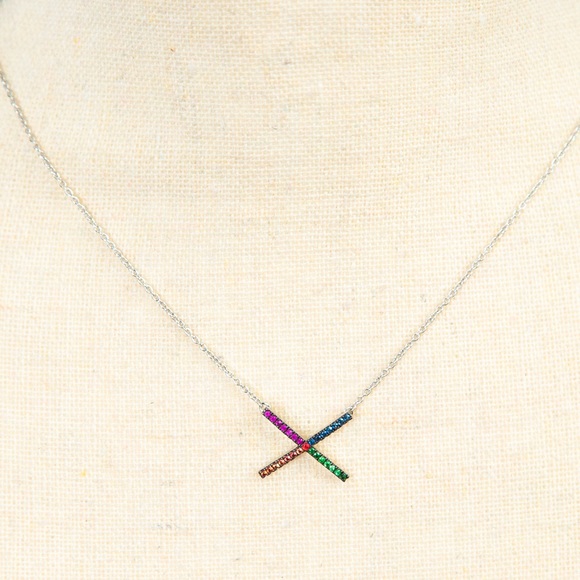 Rarities Carol Brodie Multigem X pendant sterling necklace multi color gemestone - Picture 3 of 9